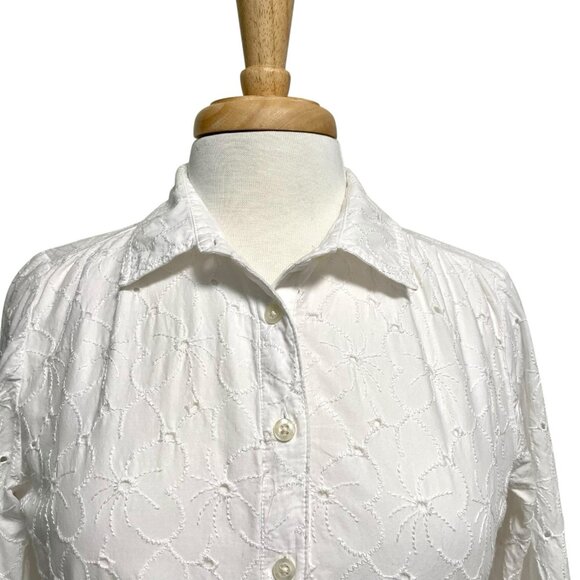 J Crew Eyelet Lace Mini Shirtdress Shirt-Dress Pocket Summer Spring White size 8 - Picture 4 of 13